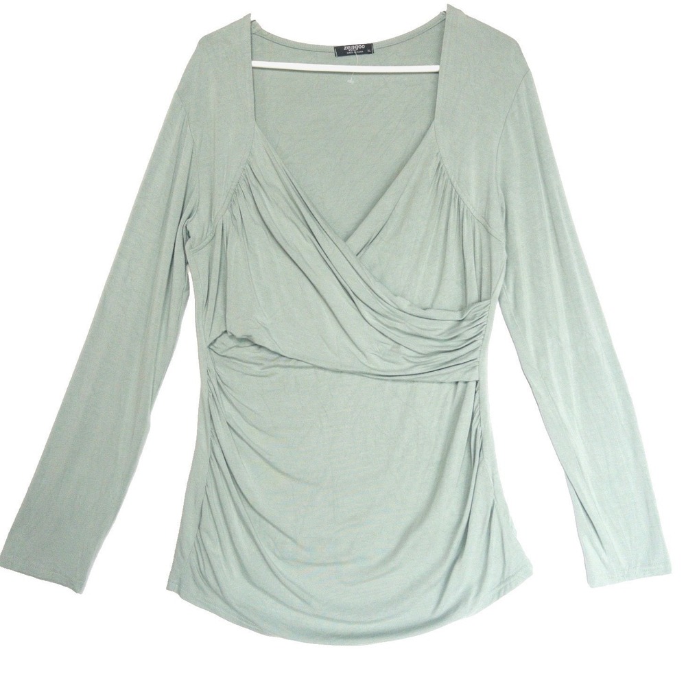 Zeagoo Draped Sage Pastel Wrap Cowl Long Going Out Womens XL Blouse Top NWOT